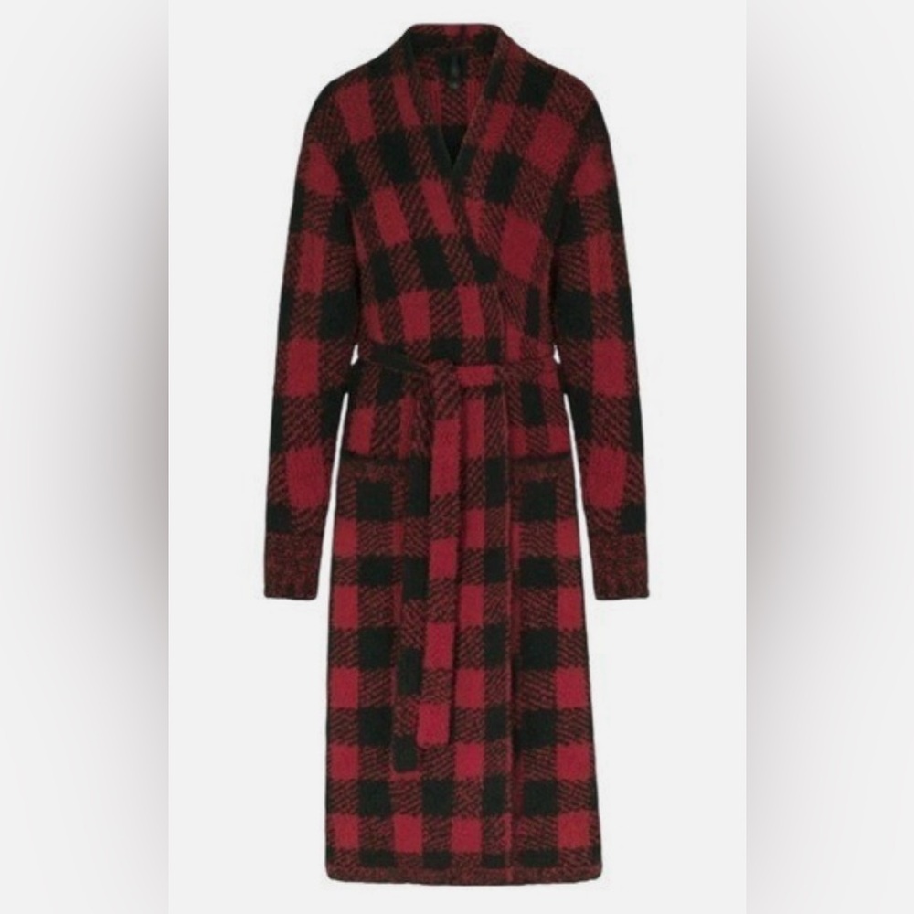 NWOT Skims Buffalo Plaid Belted Robe Red & Black Soft Cozy Feel